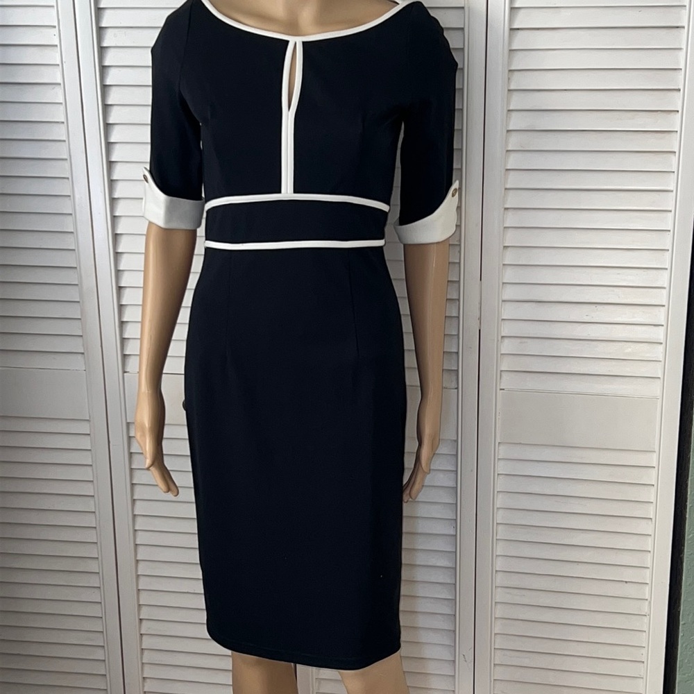Classic Business Dress  - Black & White with Gold accents